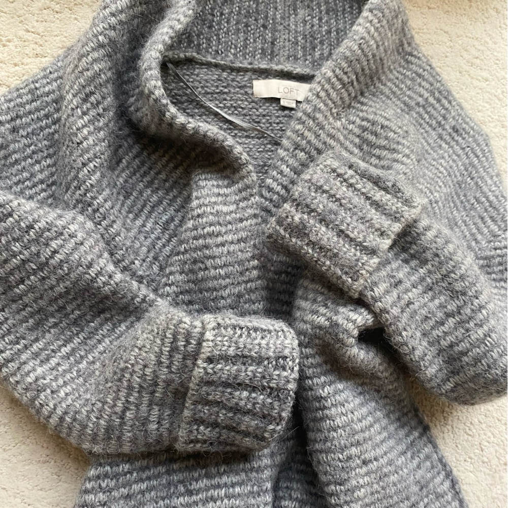 LOFT Gray Open-Front Drop-Shoulder Cardigan Merino Wool Alpaca Blend Sz Small
